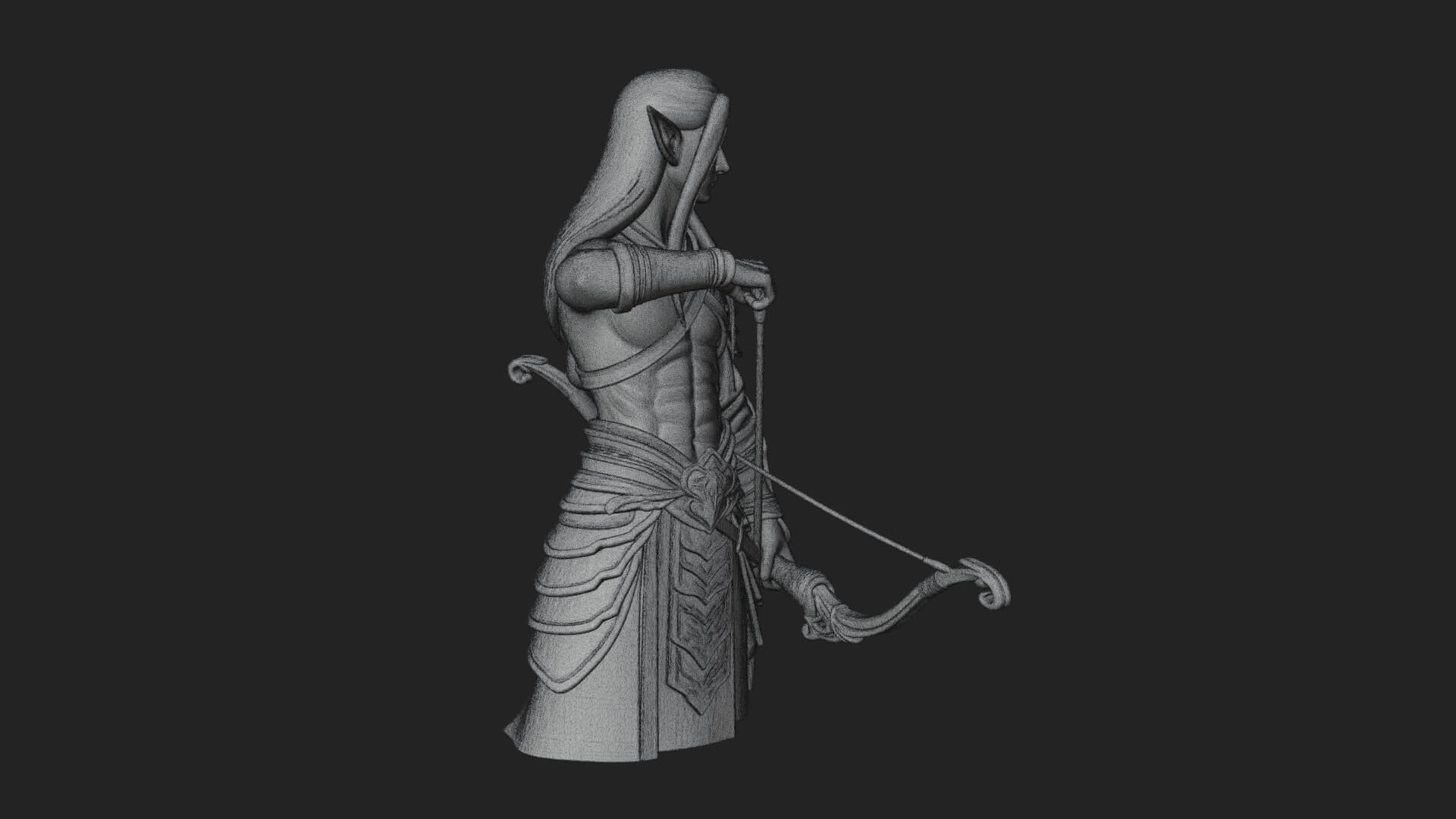 Elven Archer Statue Design 4 3D Print Model 3D Model