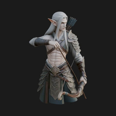 Elven Archer Statue Design 4 3D Print Model