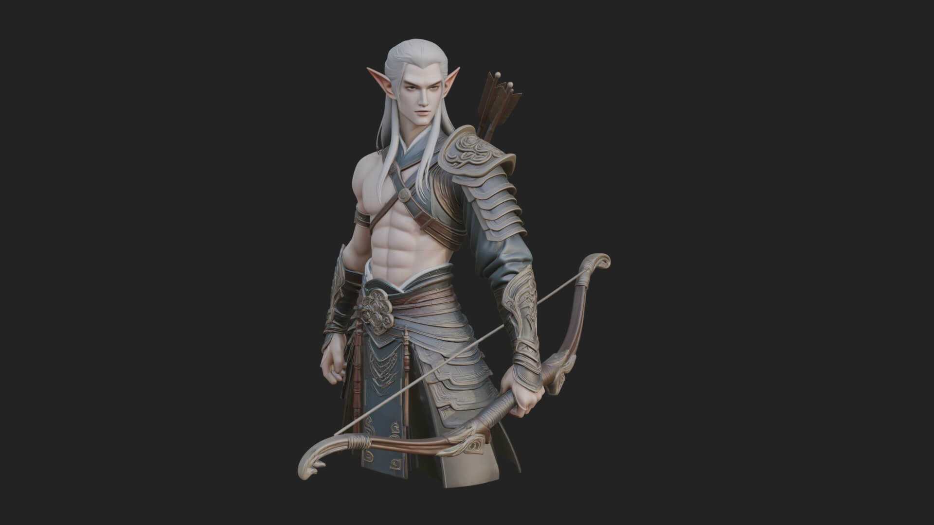 Elven Archer Statue Design 5 3D Print Model 3D Model