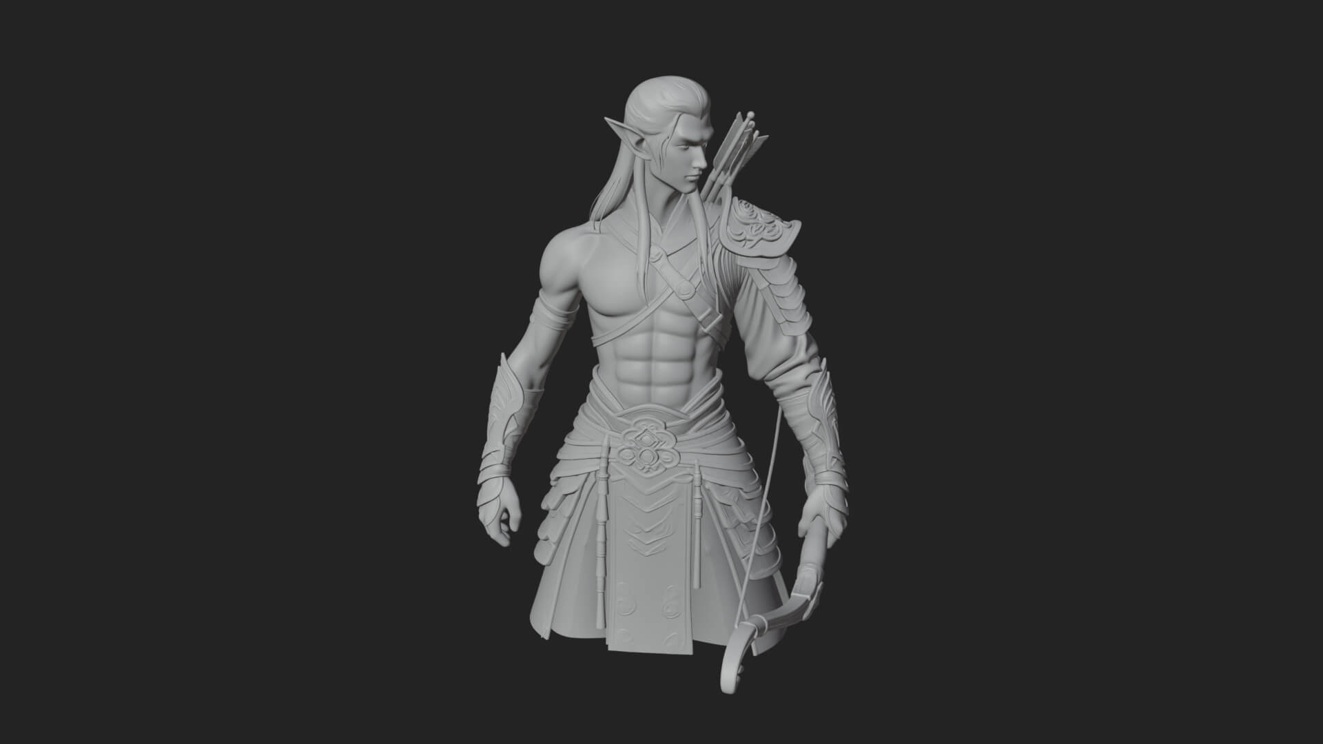 Elven Archer Statue Design 5 3D Print Model 3D Model