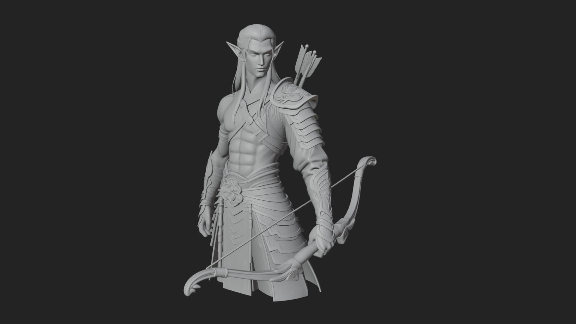 Elven Archer Statue Design 5 3D Print Model 3D Model