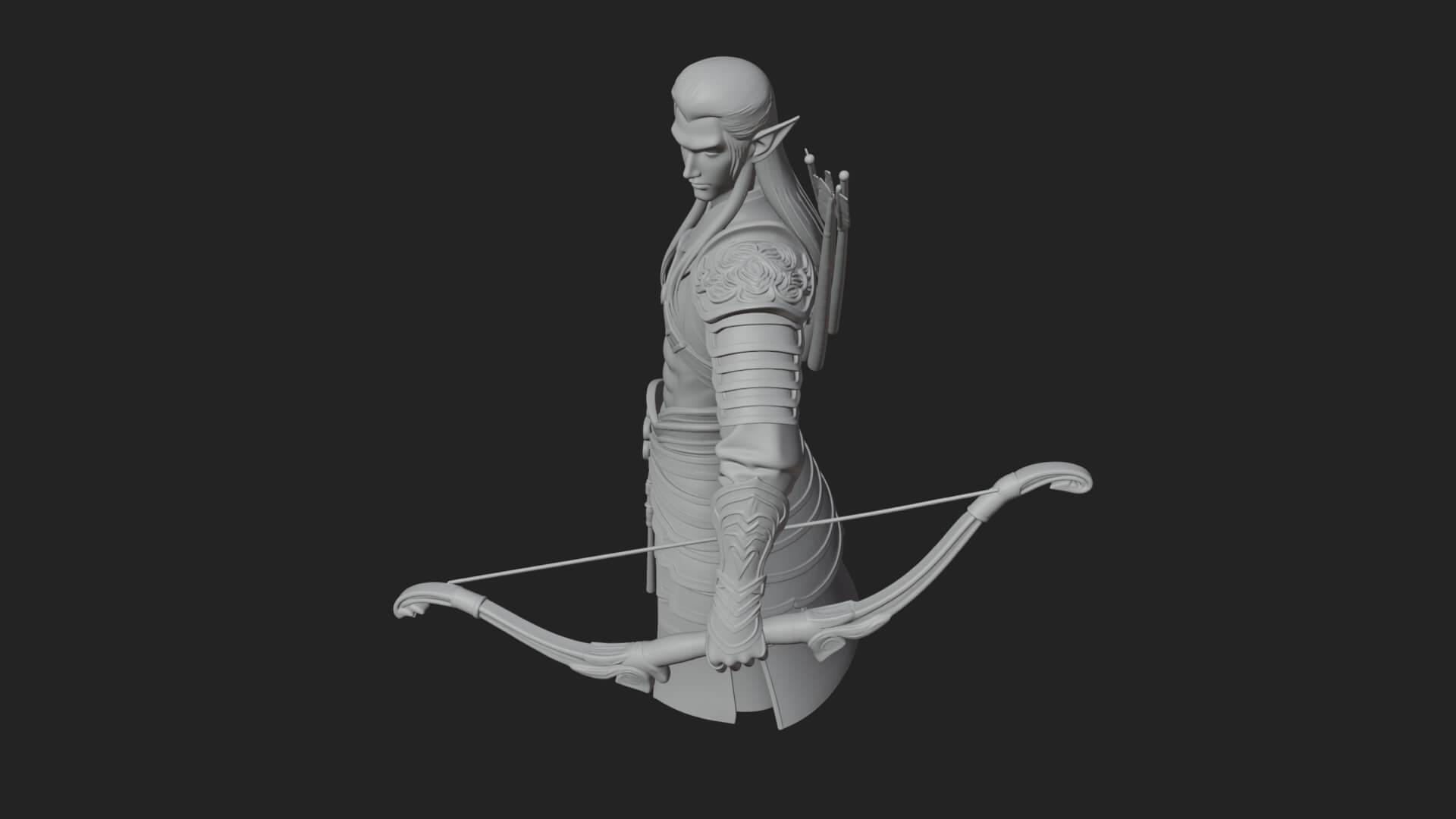 Elven Archer Statue Design 5 3D Print Model 3D Model