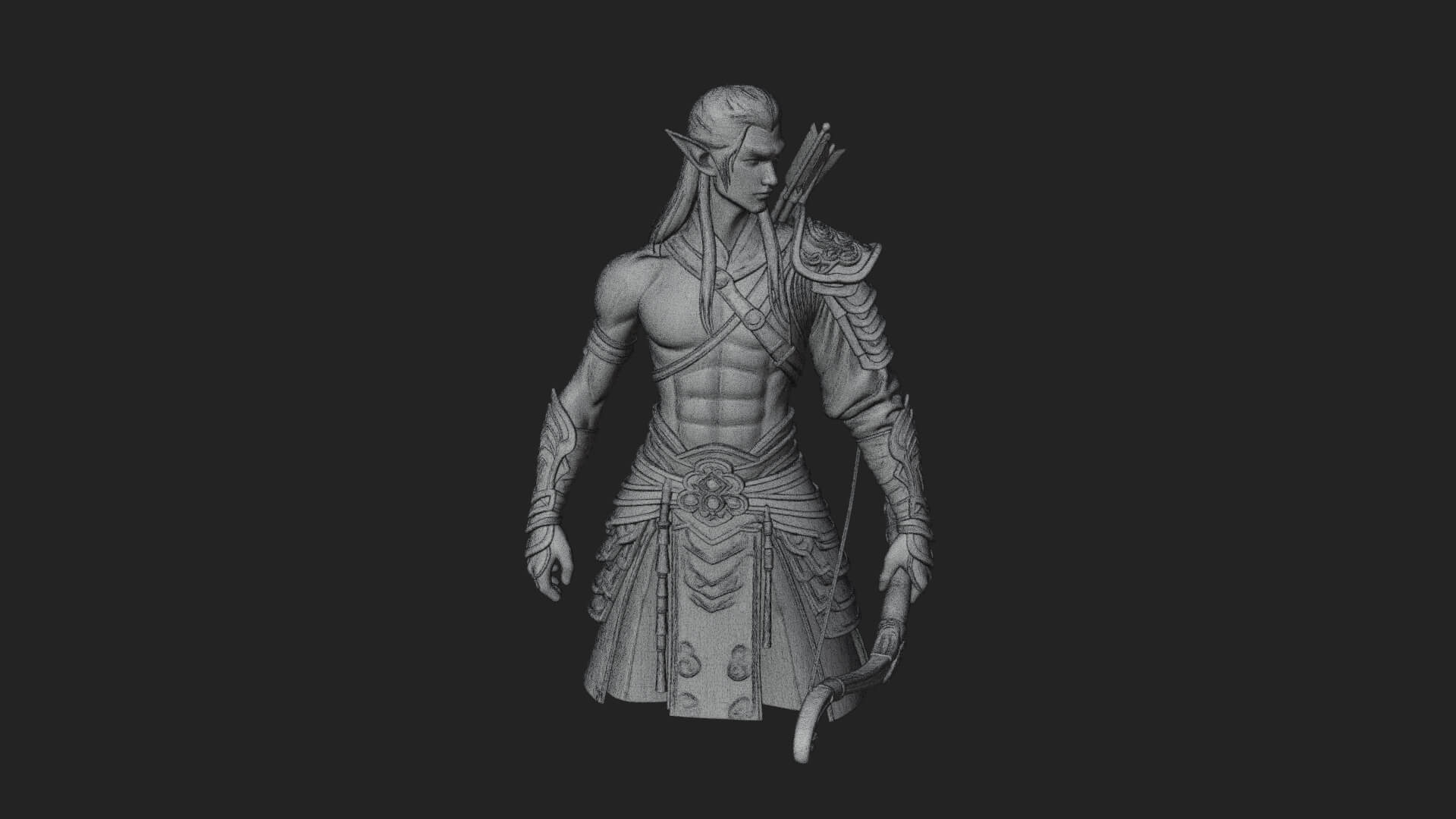 Elven Archer Statue Design 5 3D Print Model 3D Model