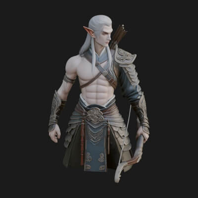 Elven Archer Statue Design 5 3D Print Model