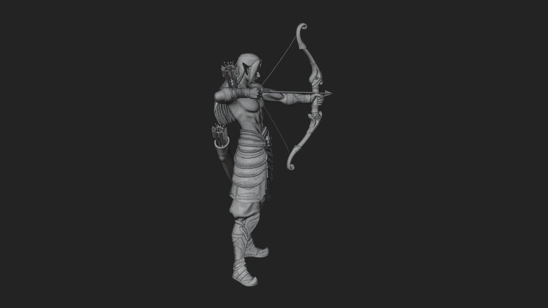 Elven Archer Statue Design 6 3D Print Model 3D Model