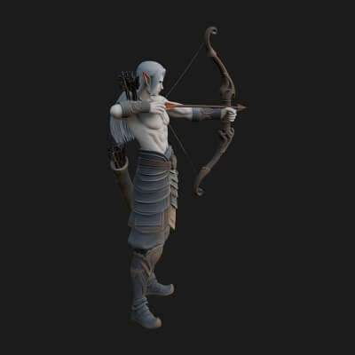 Elven Archer Statue Design 6 3D Print Model