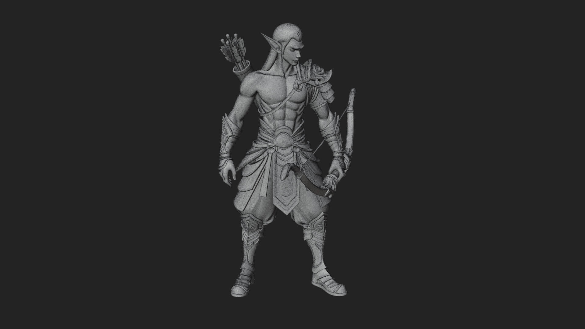 Elven Archer Statue Design 7 3D Print Model 3D Model