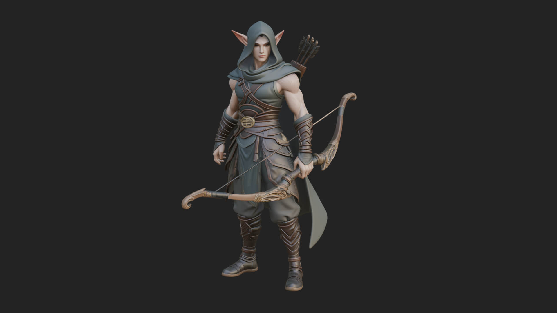 Elven Archer Statue Design 8 3D Print Model 3D Model