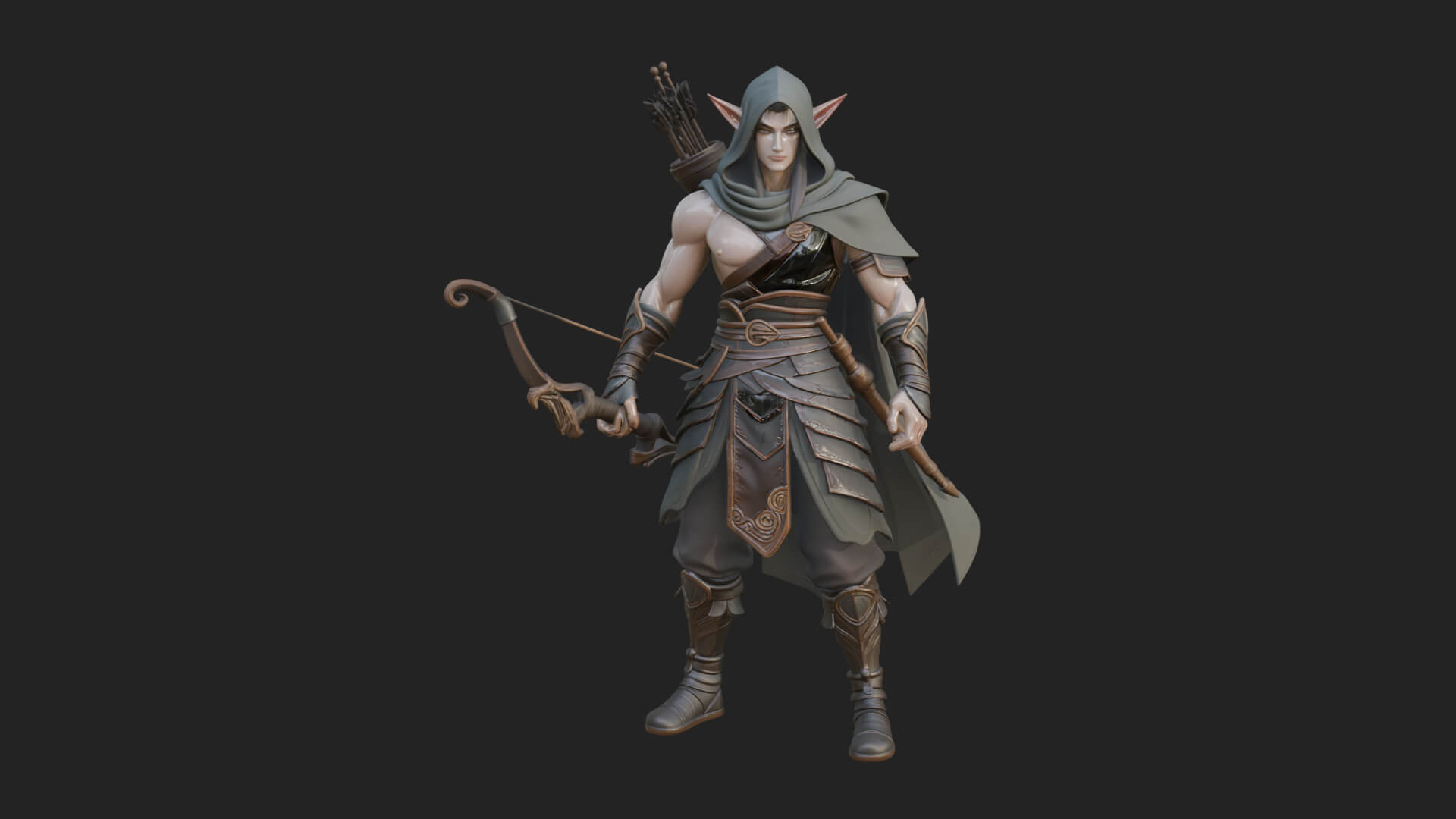 Elven Archer Statue Design 9 3D Print Model 3D Model
