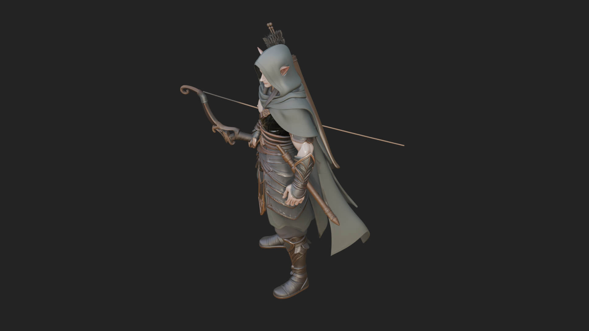 Elven Archer Statue Design 9 3D Print Model 3D Model