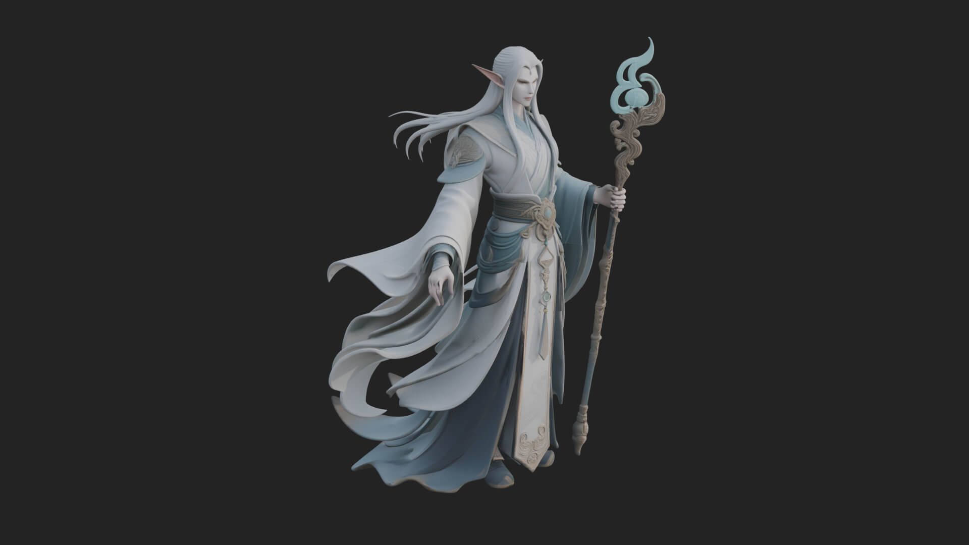 Elven High Mage Statue Design 1 3D Print Model 3D Model