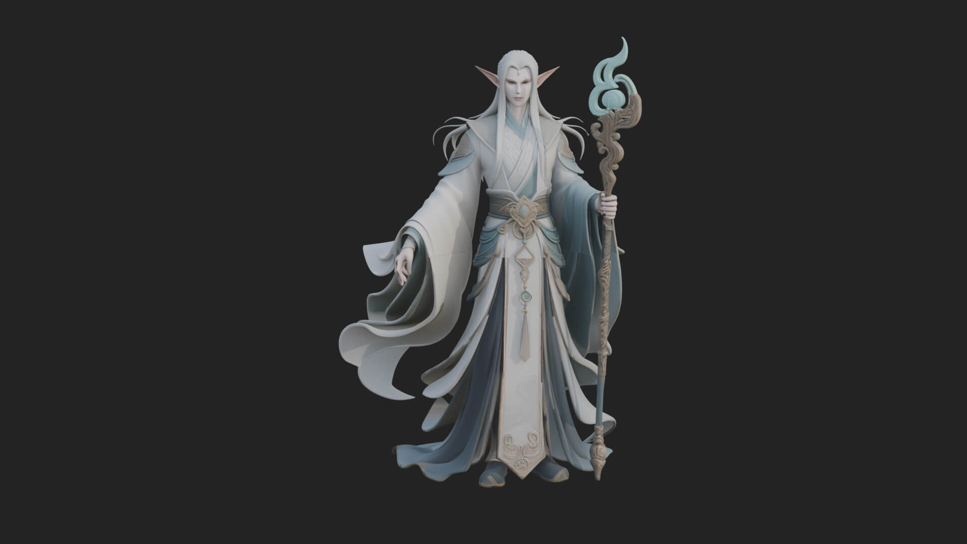 Elven High Mage Statue Design 1 3D Print Model 3D Model