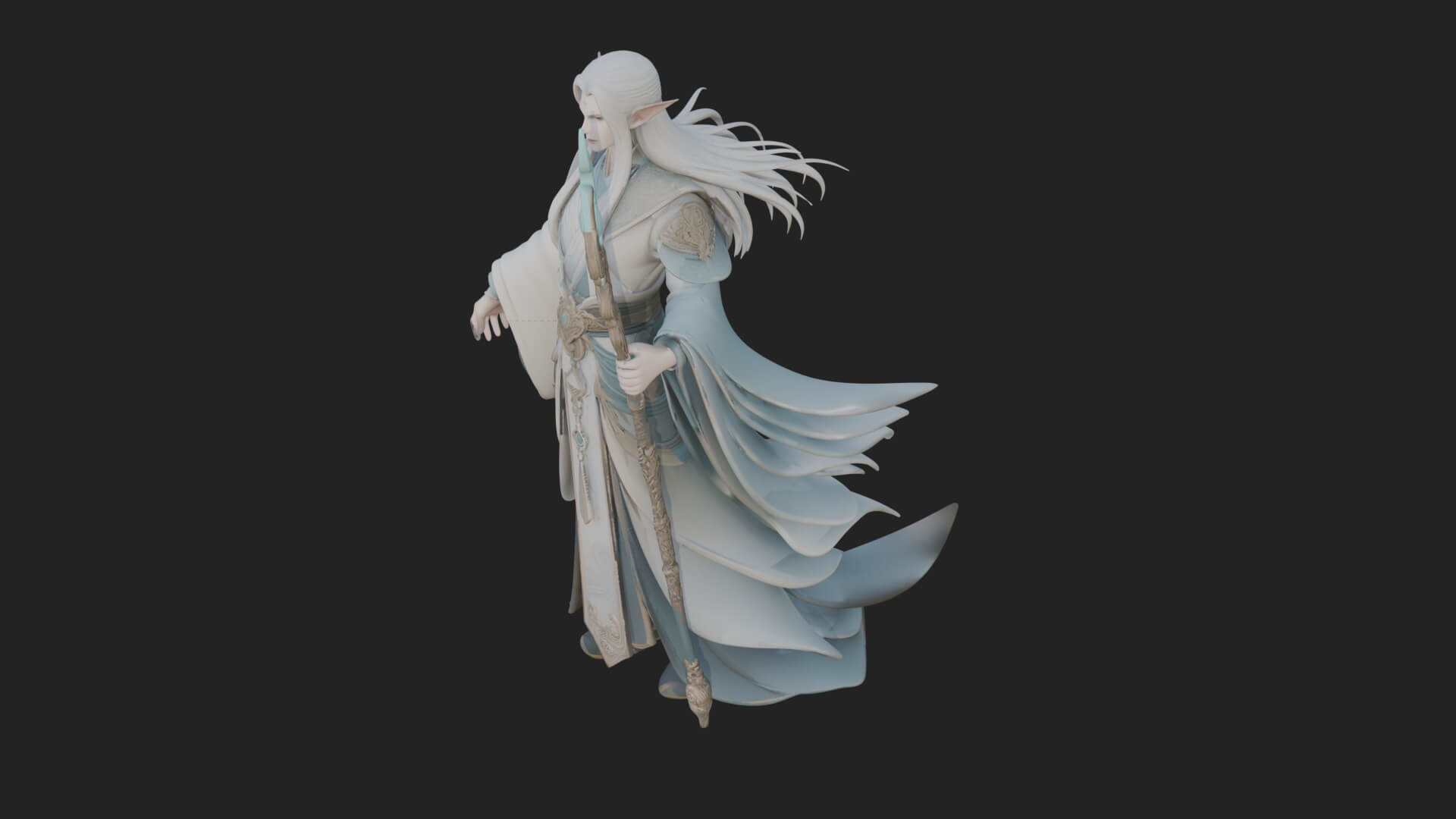 Elven High Mage Statue Design 1 3D Print Model 3D Model