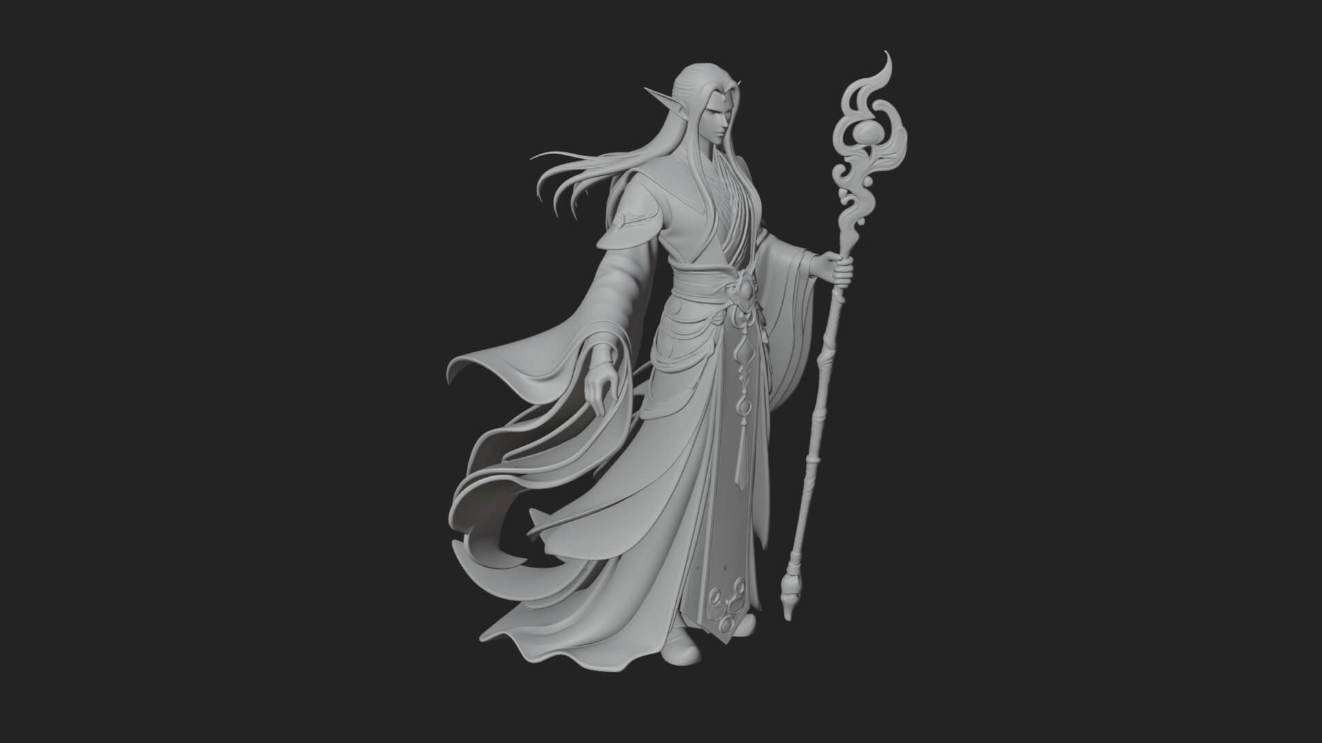 Elven High Mage Statue Design 1 3D Print Model 3D Model