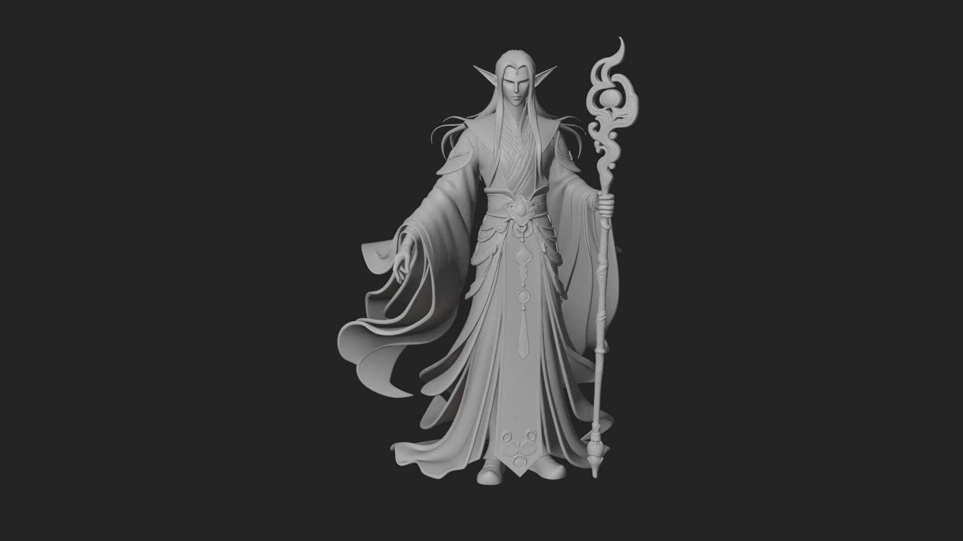 Elven High Mage Statue Design 1 3D Print Model 3D Model