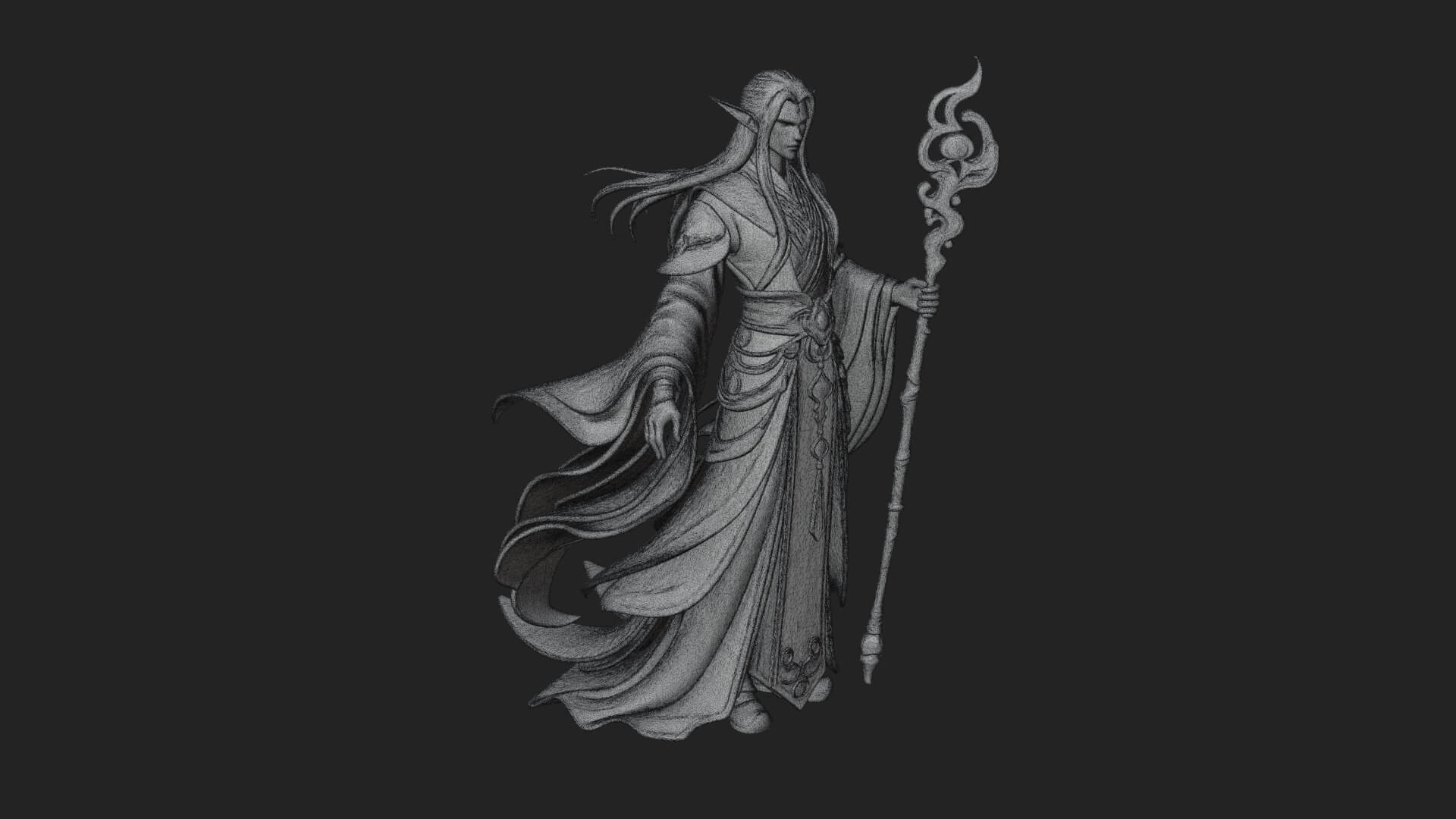 Elven High Mage Statue Design 1 3D Print Model 3D Model
