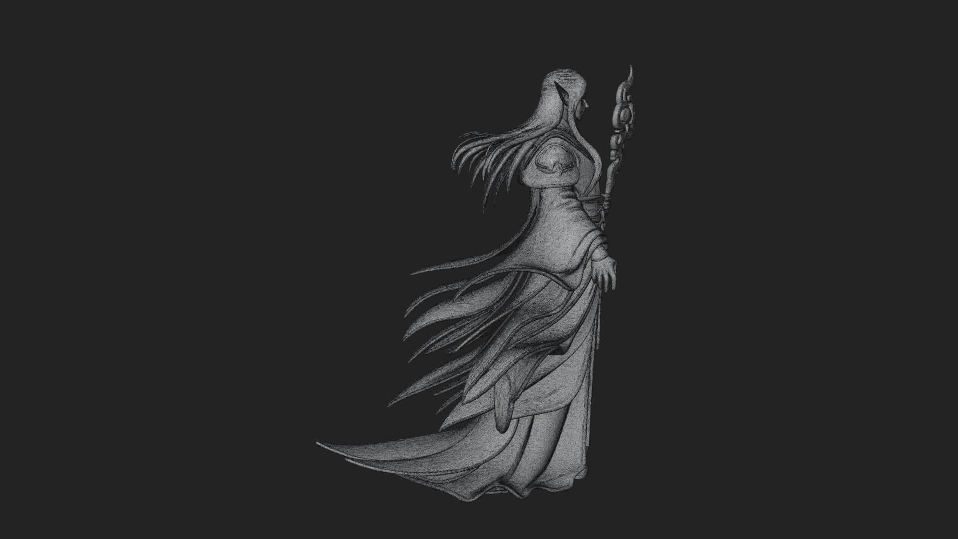 Elven High Mage Statue Design 1 3D Print Model 3D Model