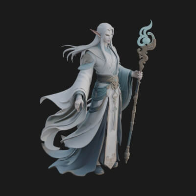 Elven High Mage Statue Design 1 3D Print Model