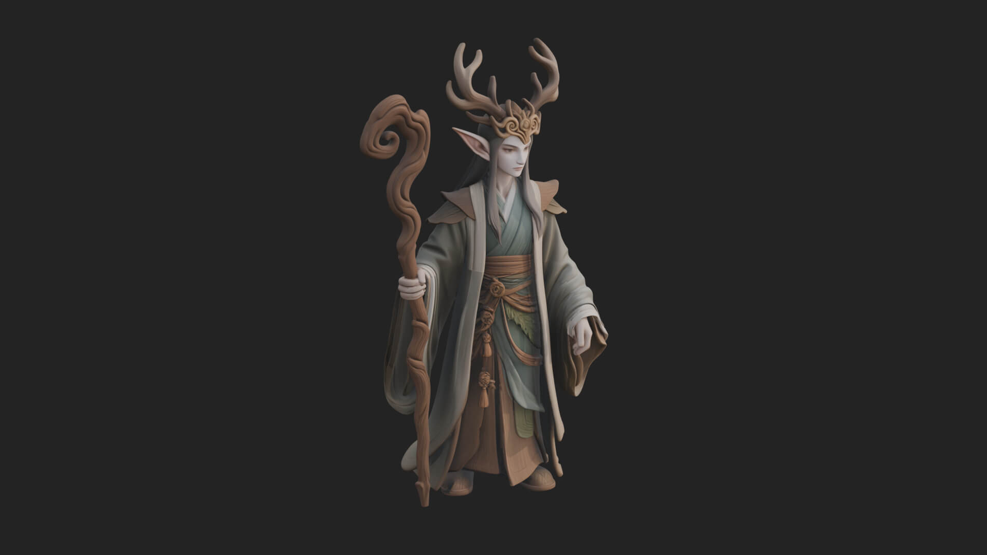 Elven High Mage Statue Design 10 3D Print Model 3D Model