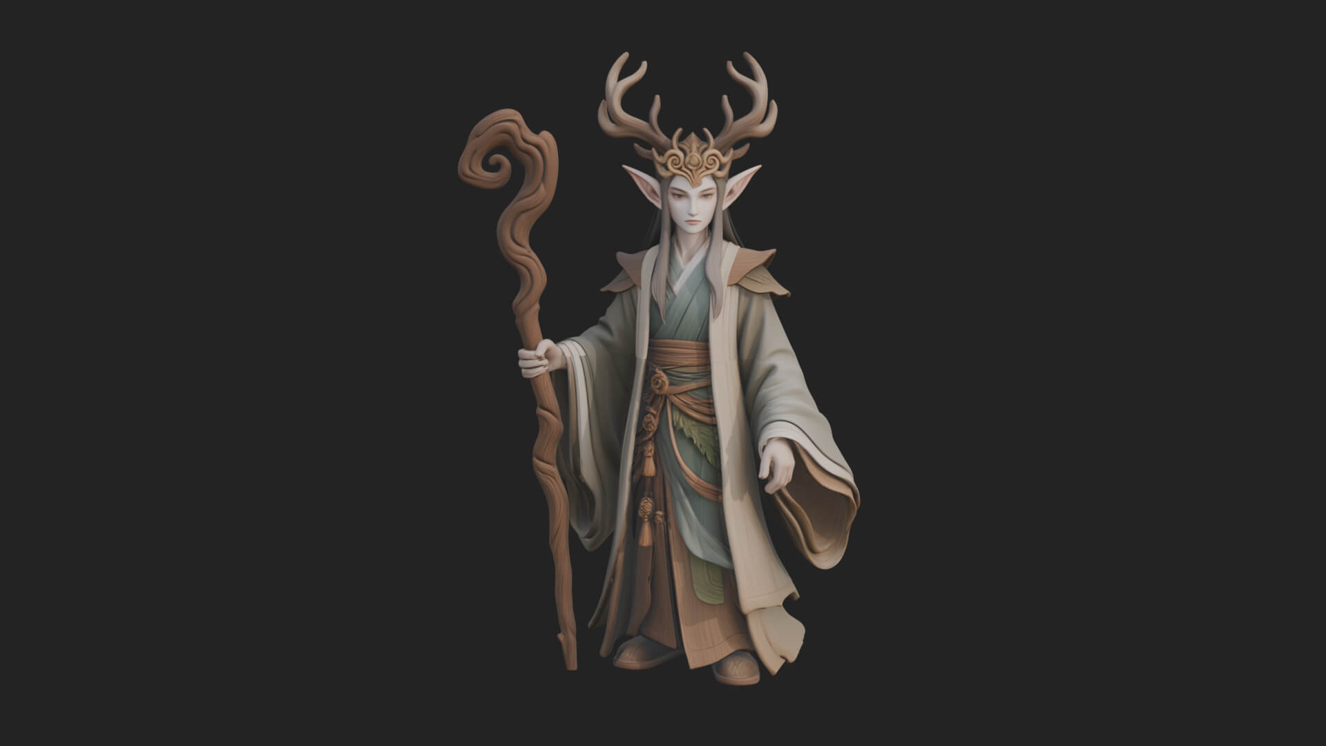 Elven High Mage Statue Design 10 3D Print Model 3D Model