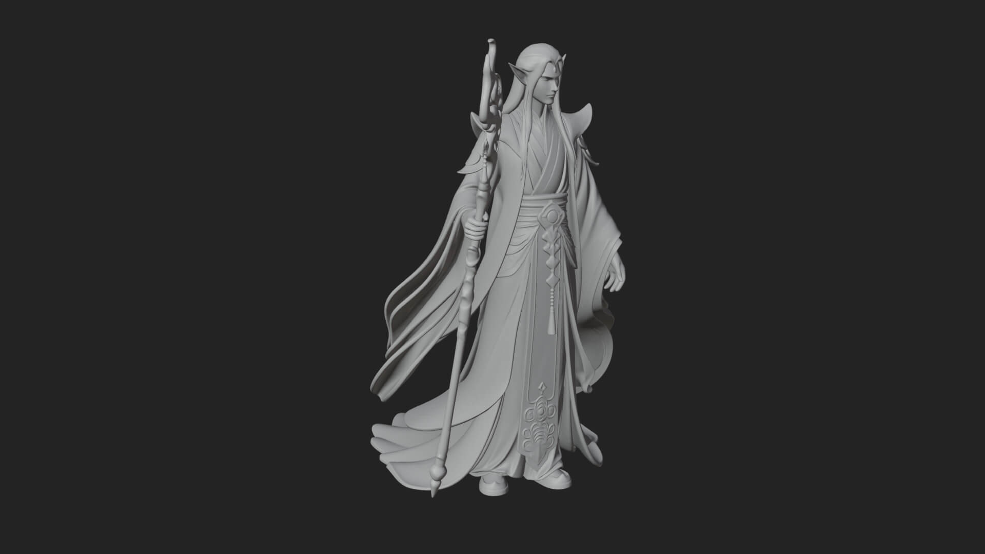 Elven High Mage Statue Design 15 3D Print Model 3D Model