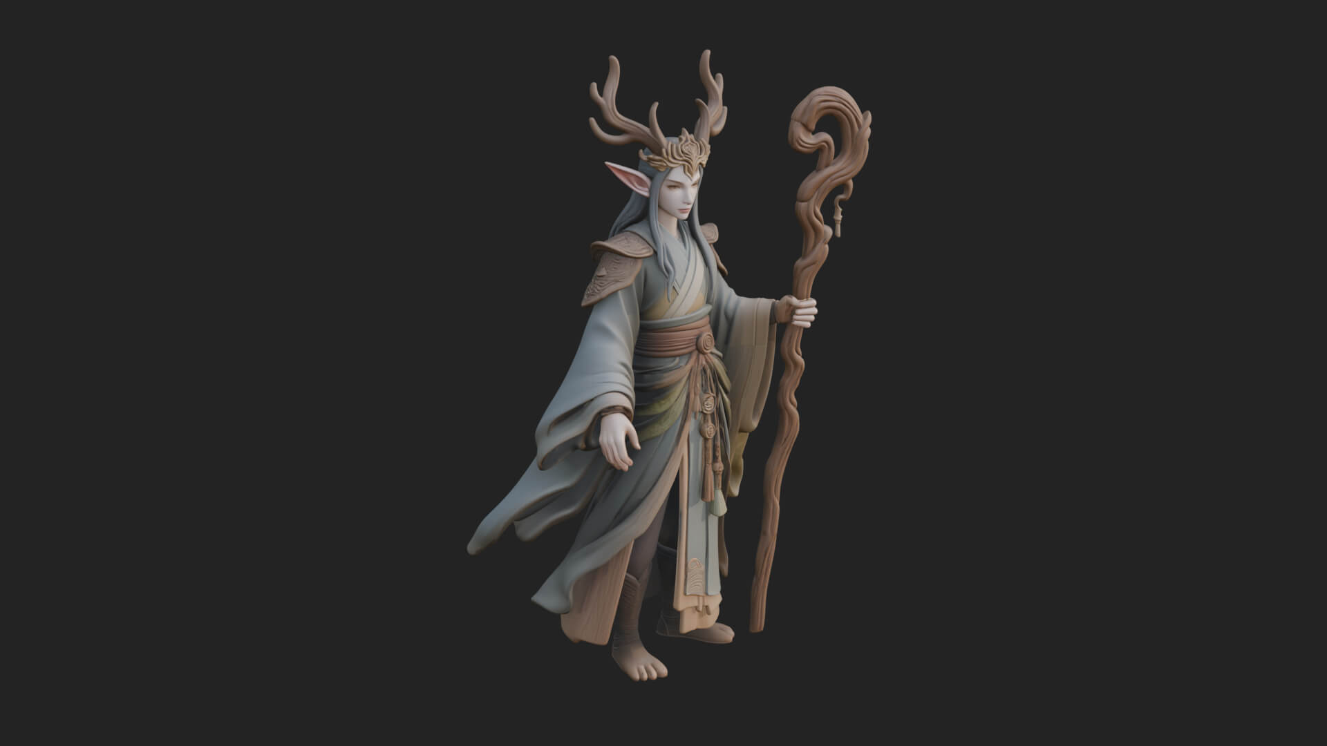 Elven High Mage Statue Design 19 3D Print Model 3D Model