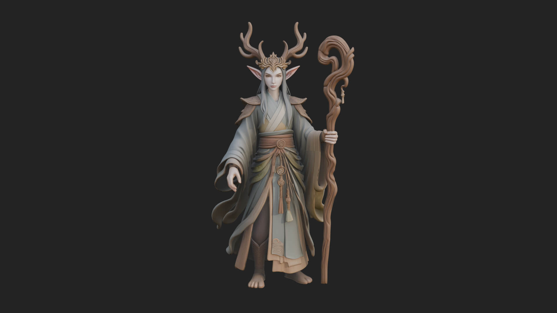 Elven High Mage Statue Design 19 3D Print Model 3D Model