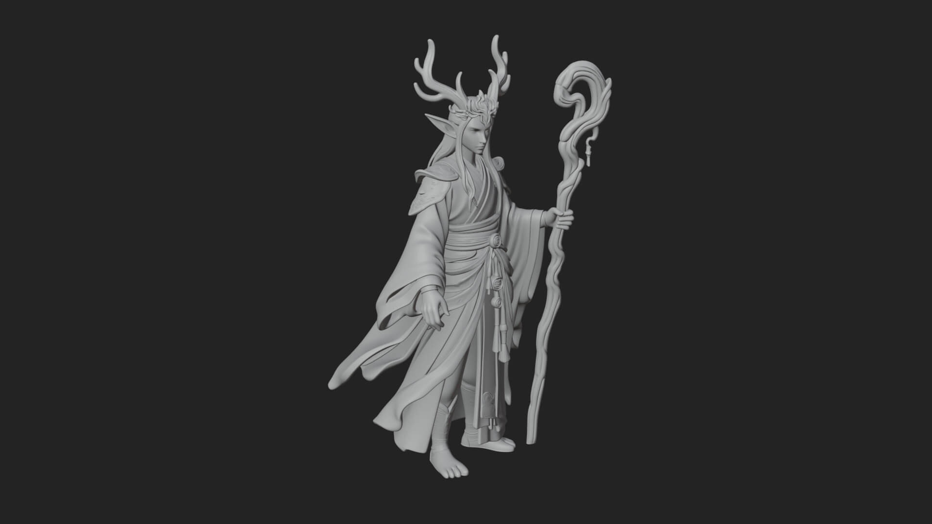Elven High Mage Statue Design 19 3D Print Model 3D Model
