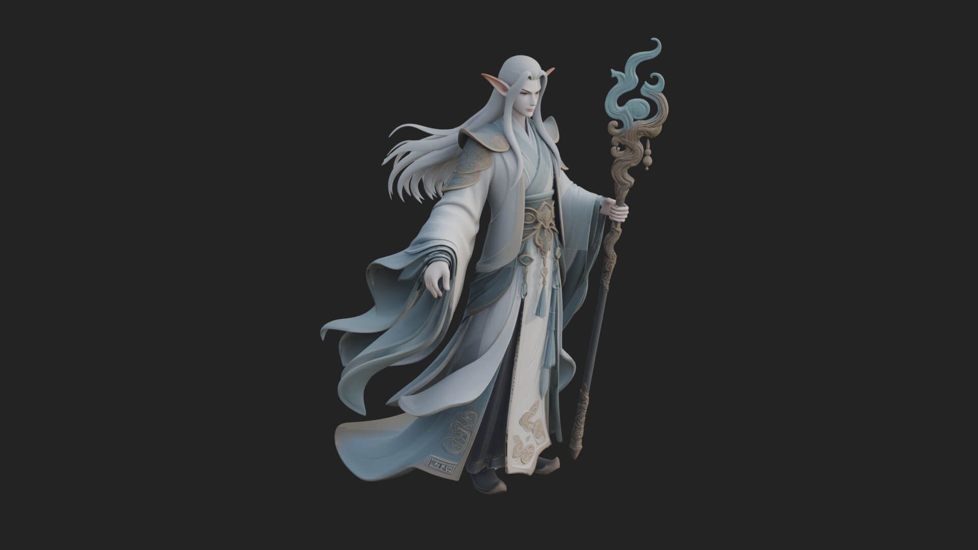 Elven High Mage Statue Design 2 3D Print Model 3D Model