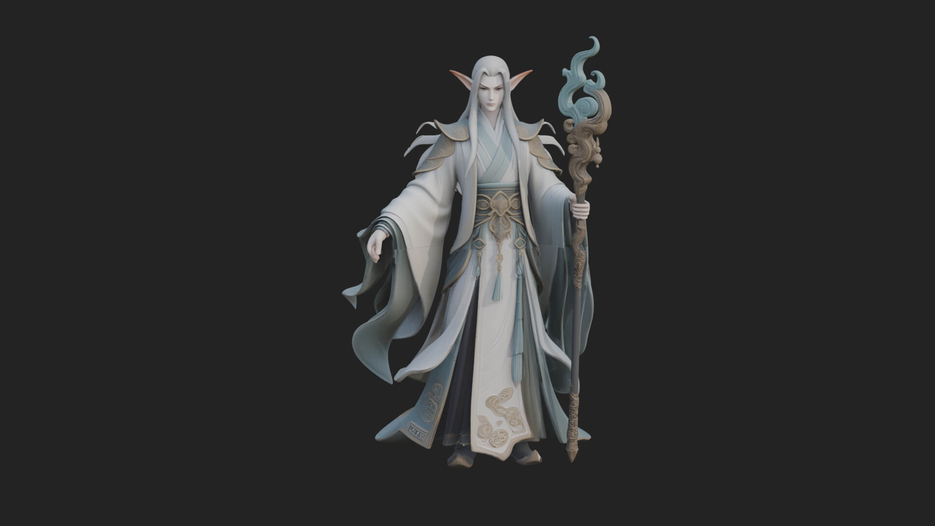 Elven High Mage Statue Design 2 3D Print Model 3D Model