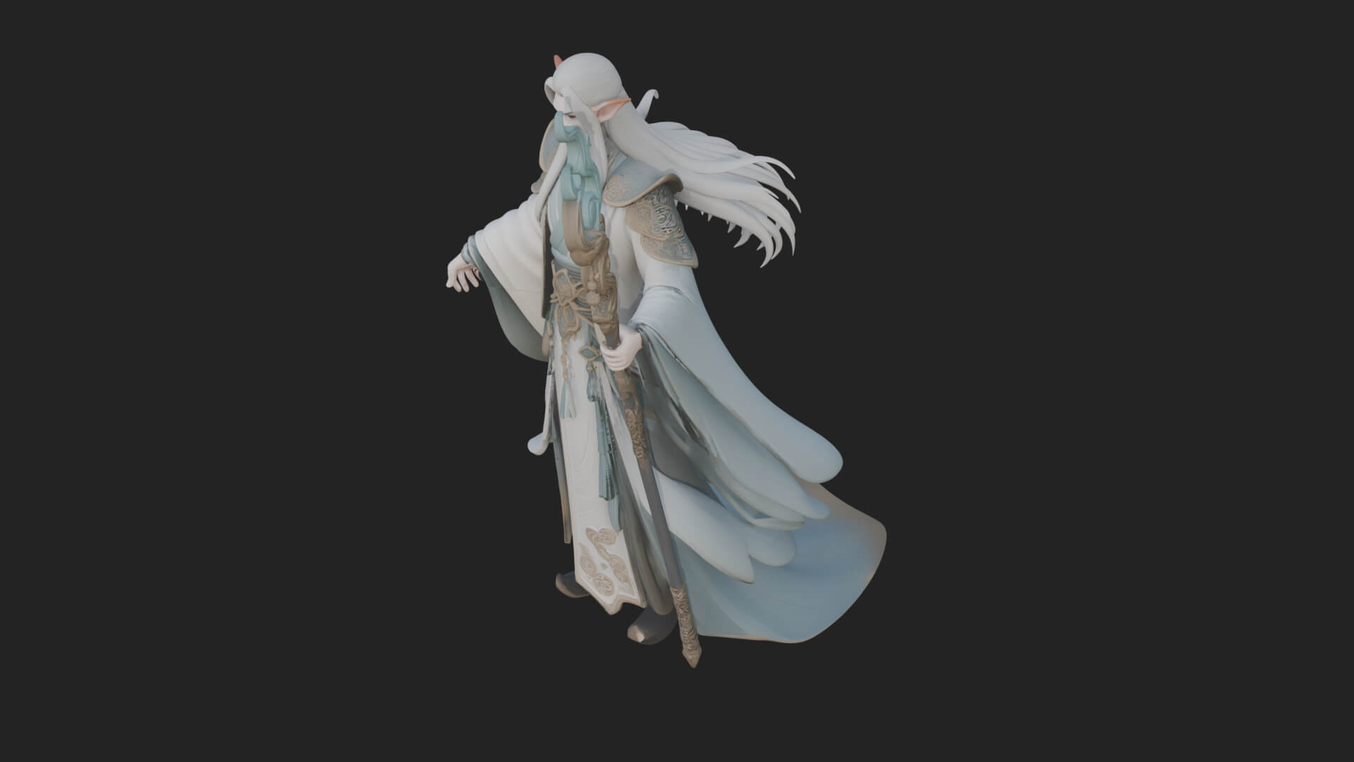 Elven High Mage Statue Design 2 3D Print Model 3D Model