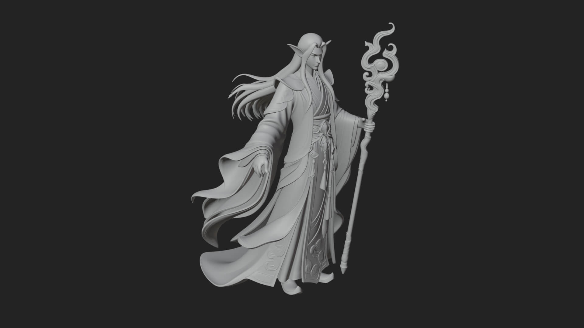 Elven High Mage Statue Design 2 3D Print Model 3D Model