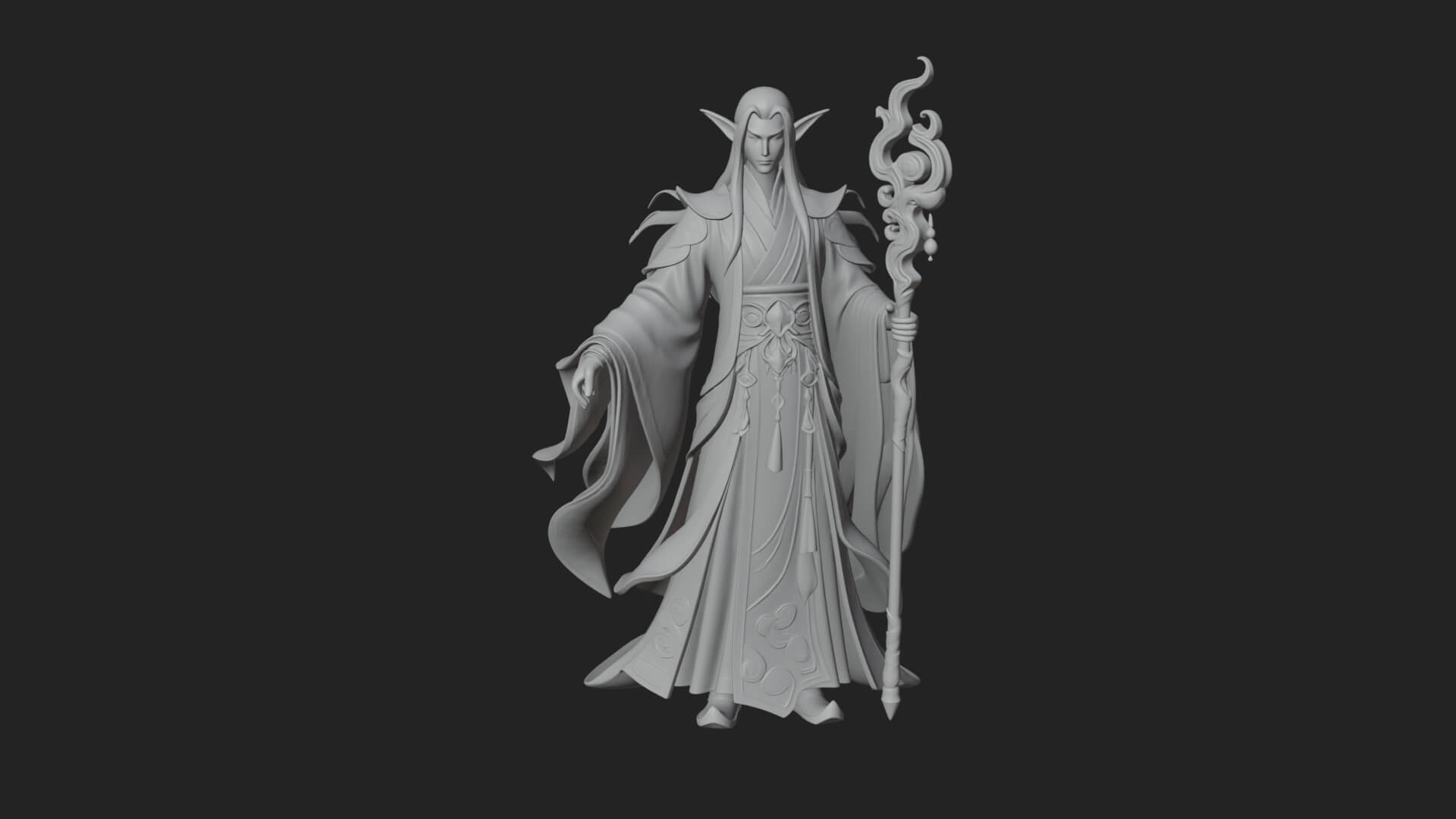 Elven High Mage Statue Design 2 3D Print Model 3D Model