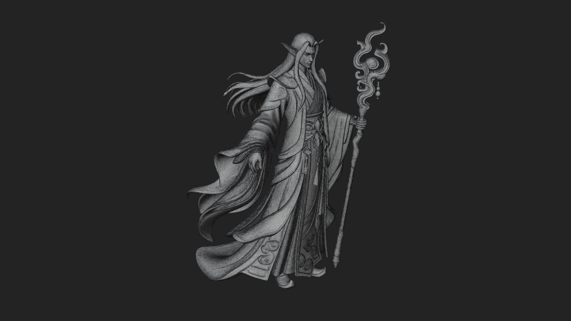 Elven High Mage Statue Design 2 3D Print Model 3D Model