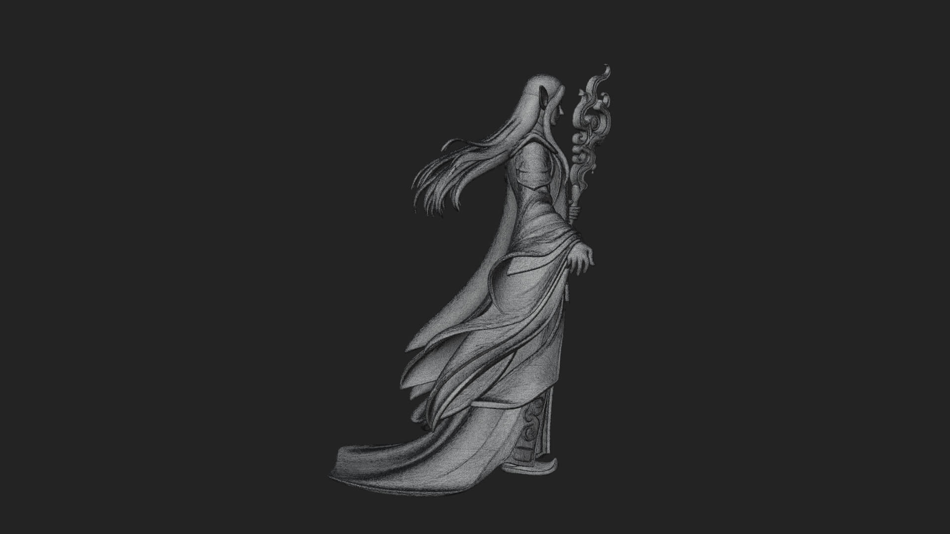 Elven High Mage Statue Design 2 3D Print Model 3D Model