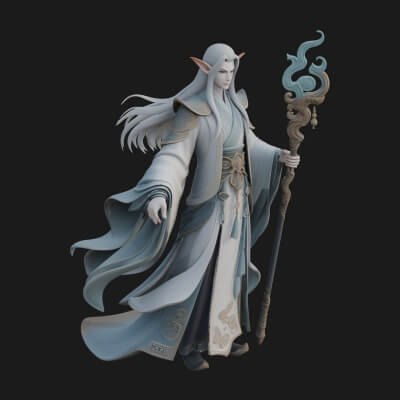 Elven High Mage Statue Design 2 3D Print Model
