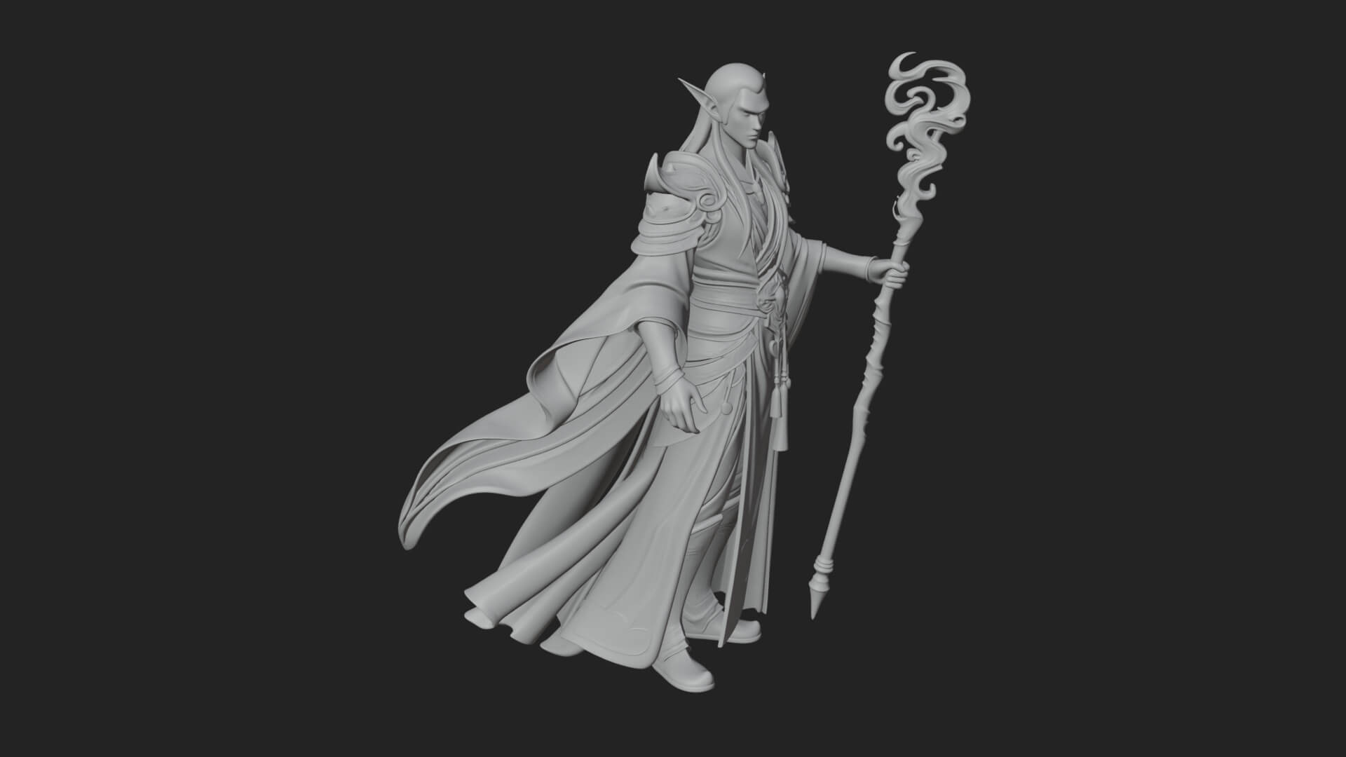 Elven High Mage Statue Design 20 3D Print Model 3D Model