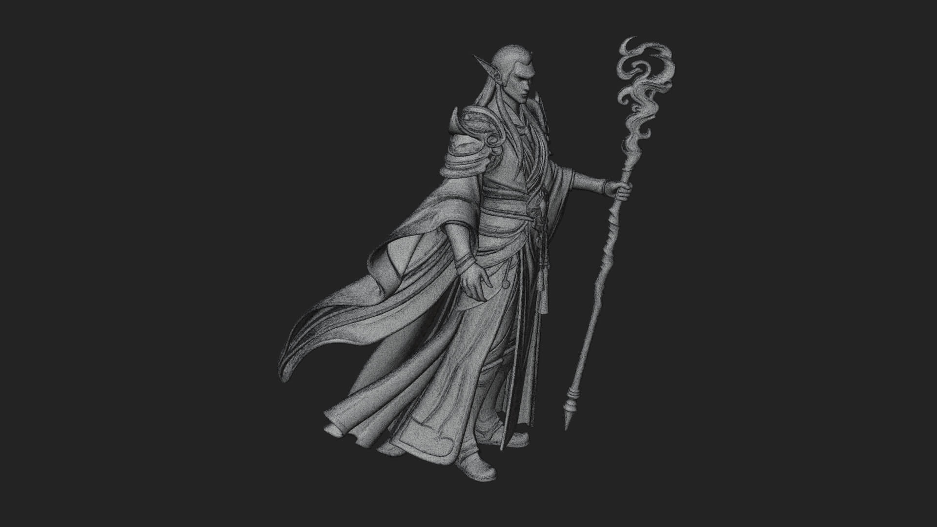 Elven High Mage Statue Design 20 3D Print Model 3D Model