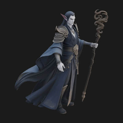 Elven High Mage Statue Design 20 3D Print Model