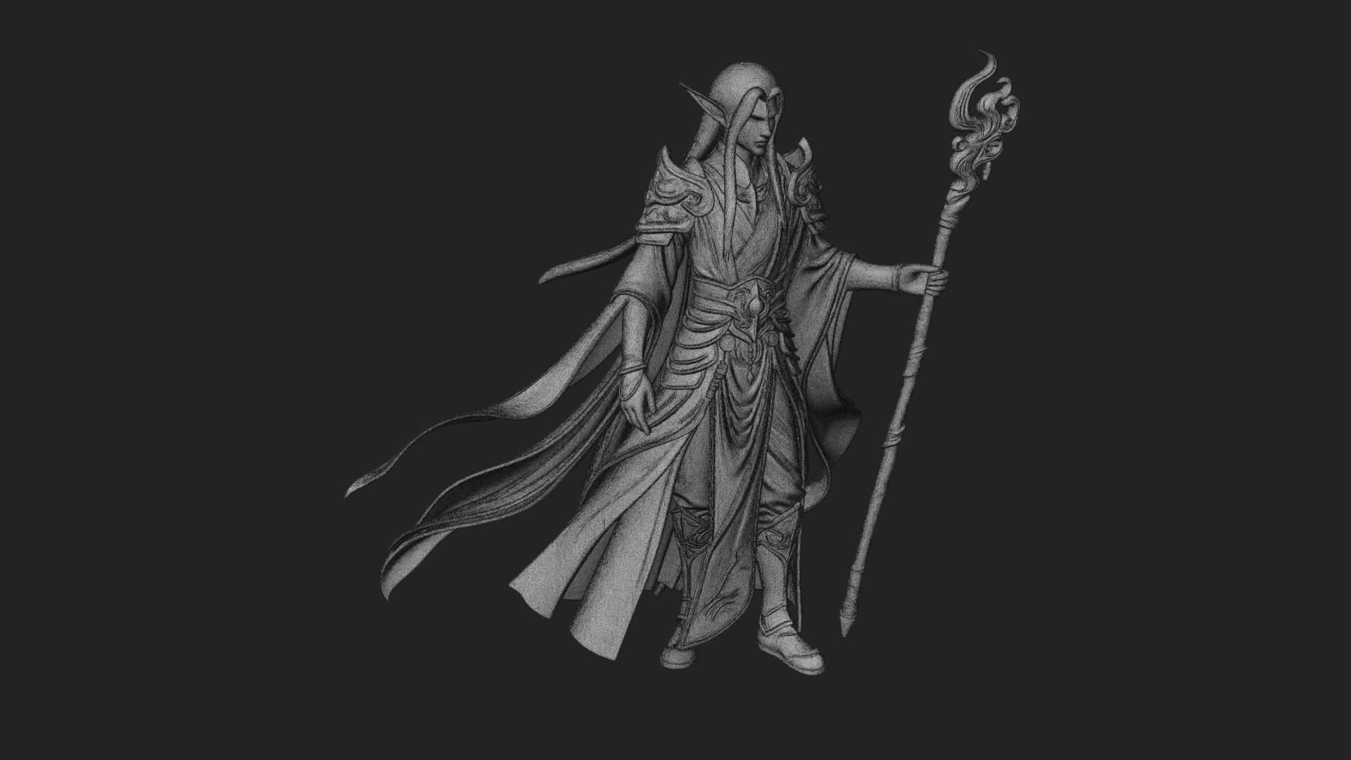 Elven High Mage Statue Design 22 3D Print Model 3D Model