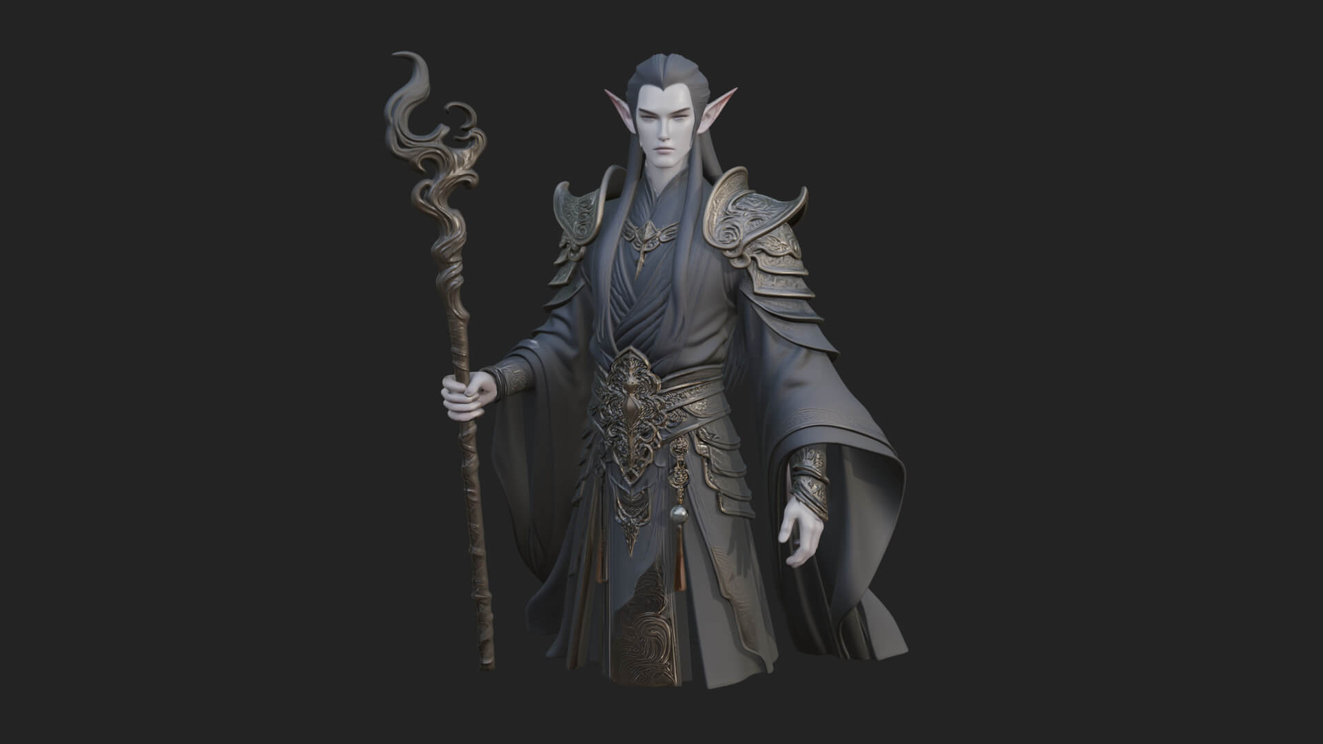 Elven High Mage Statue Design 23 3D Print Model 3D Model