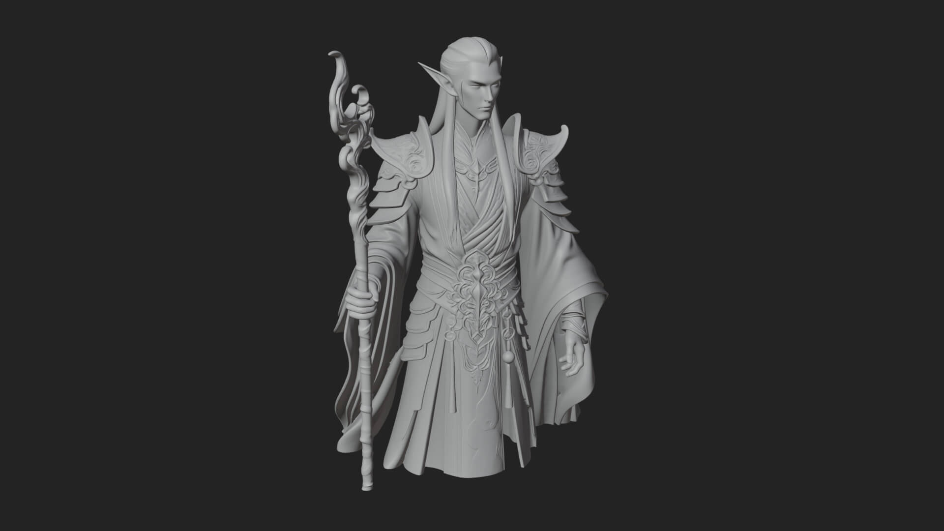Elven High Mage Statue Design 23 3D Print Model 3D Model