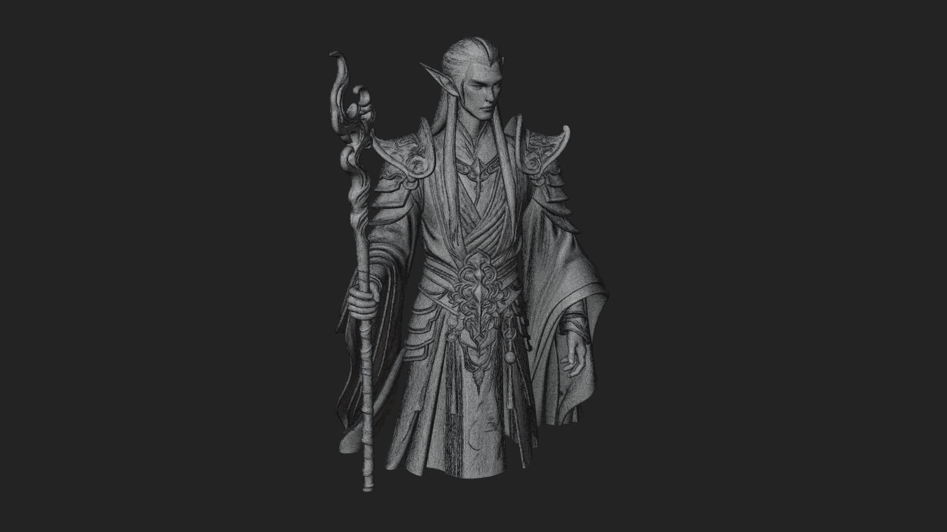 Elven High Mage Statue Design 23 3D Print Model 3D Model