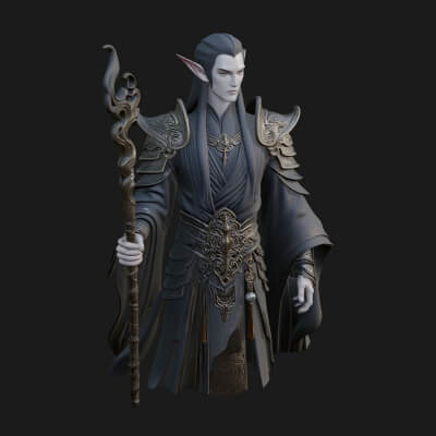 Elven High Mage Statue Design 23 3D Print Model