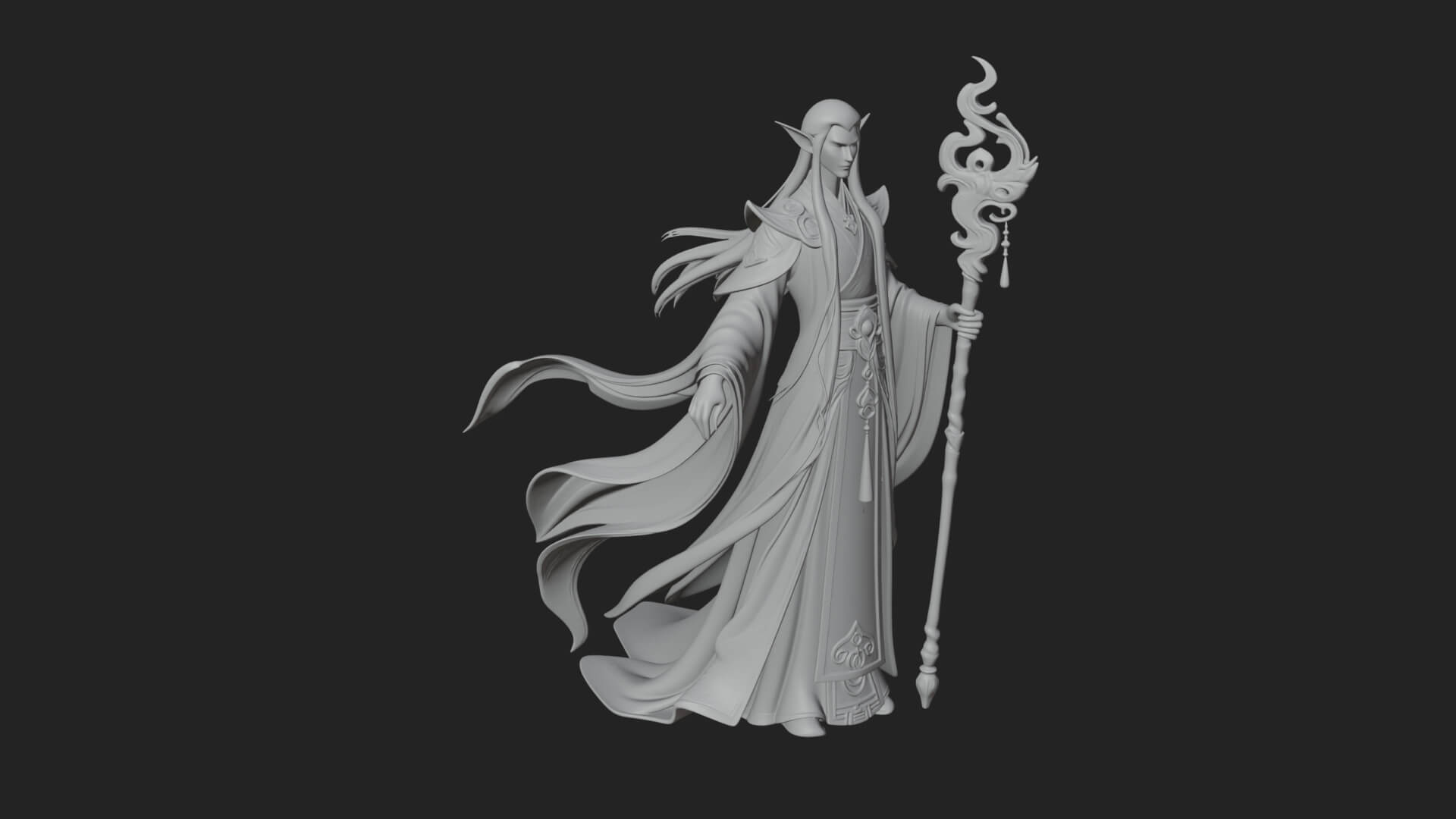 Elven High Mage Statue Design 24 3D Print Model 3D Model