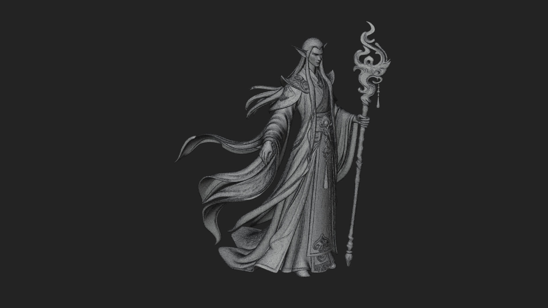 Elven High Mage Statue Design 24 3D Print Model 3D Model