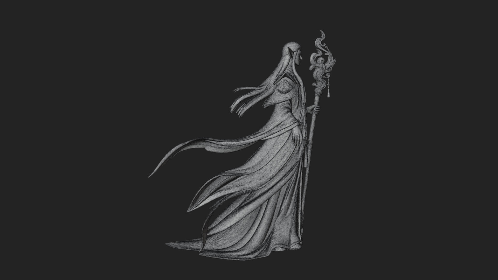 Elven High Mage Statue Design 24 3D Print Model 3D Model