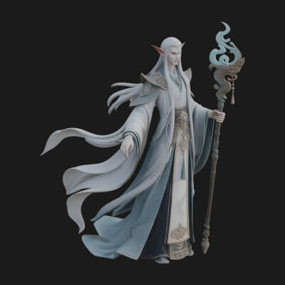 Elven High Mage Statue Design 24 3D Print Model