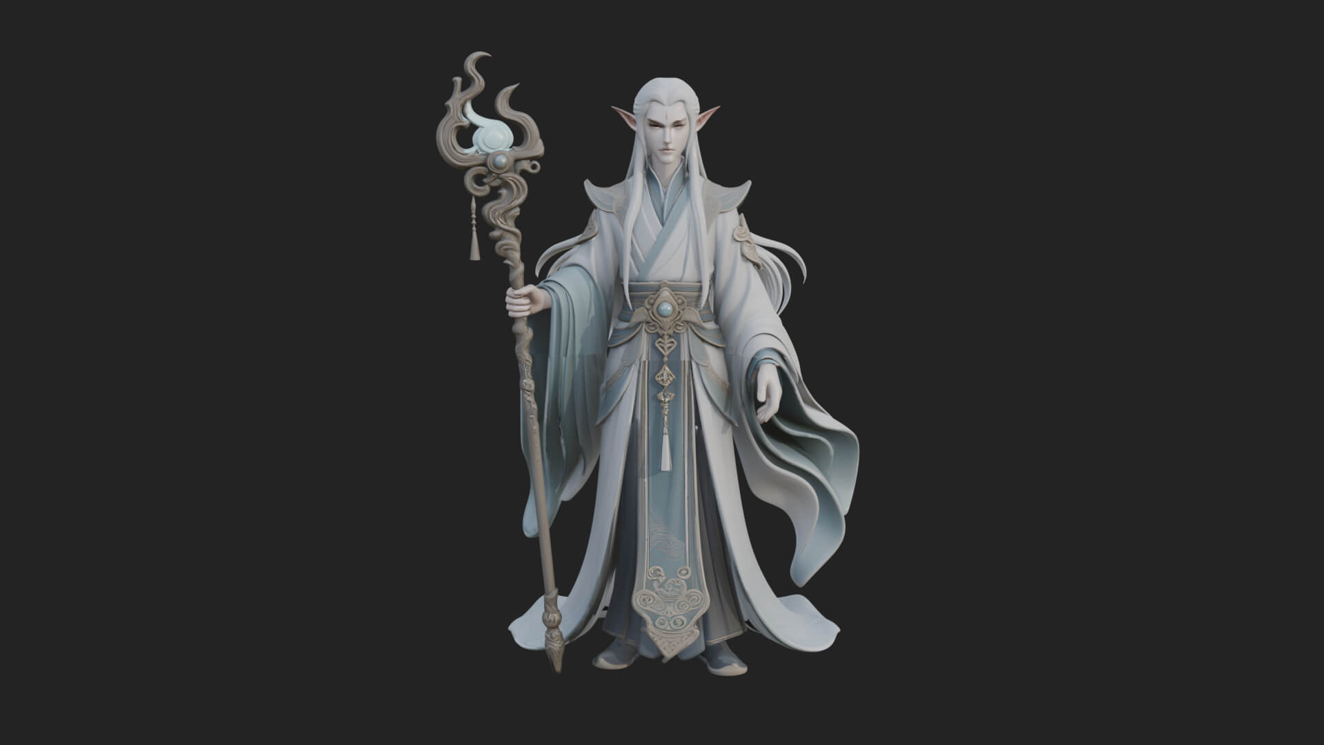 Elven High Mage Statue Design 3 3D Print Model 3D Model