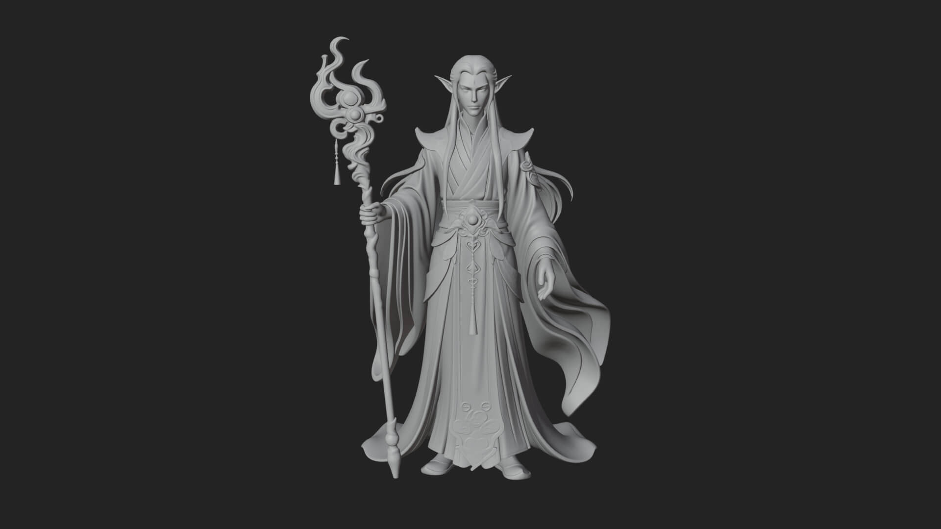 Elven High Mage Statue Design 3 3D Print Model 3D Model
